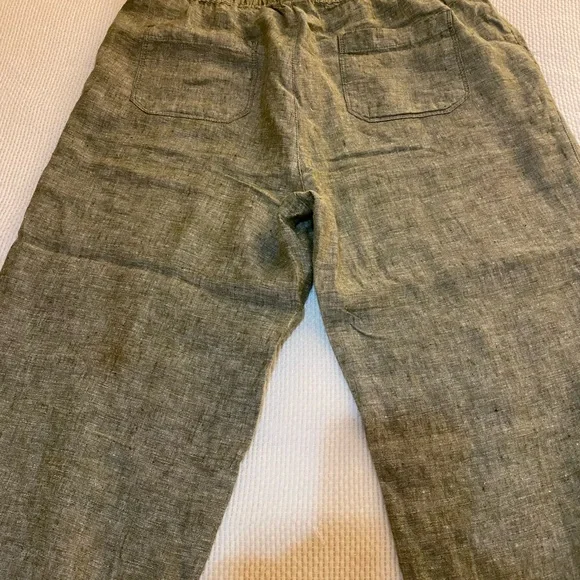 Olive Green 100% Linen Pants - Picture 3 of 4